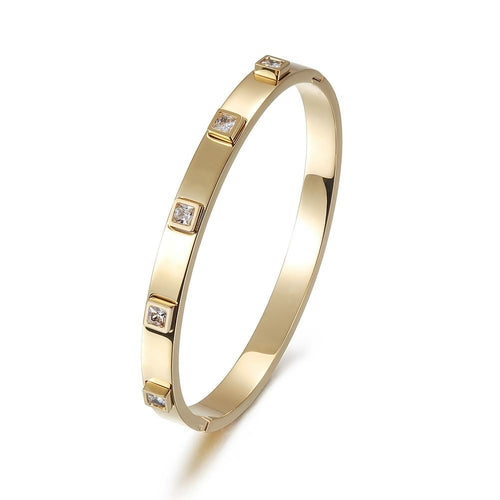 Aurora Gold Bangle – Elegant Hinged Bracelet with Cubic Zirconia Stones