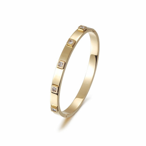 Aurora Gold Bangle – Elegant Hinged Bracelet with Cubic Zirconia Stones
