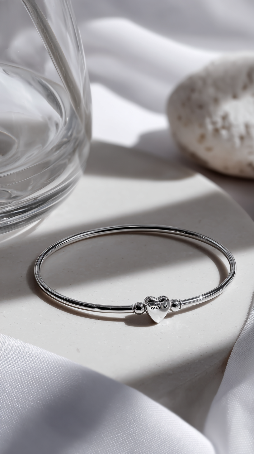 Pandora Silver Heart Clasp Bangle – Timeless 925 Sterling Bracelet | Elegant Gift for Her