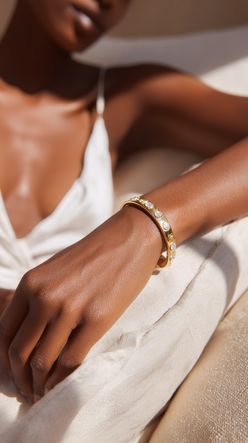 Aurora Gold Bangle – Elegant Hinged Bracelet with Cubic Zirconia Stones